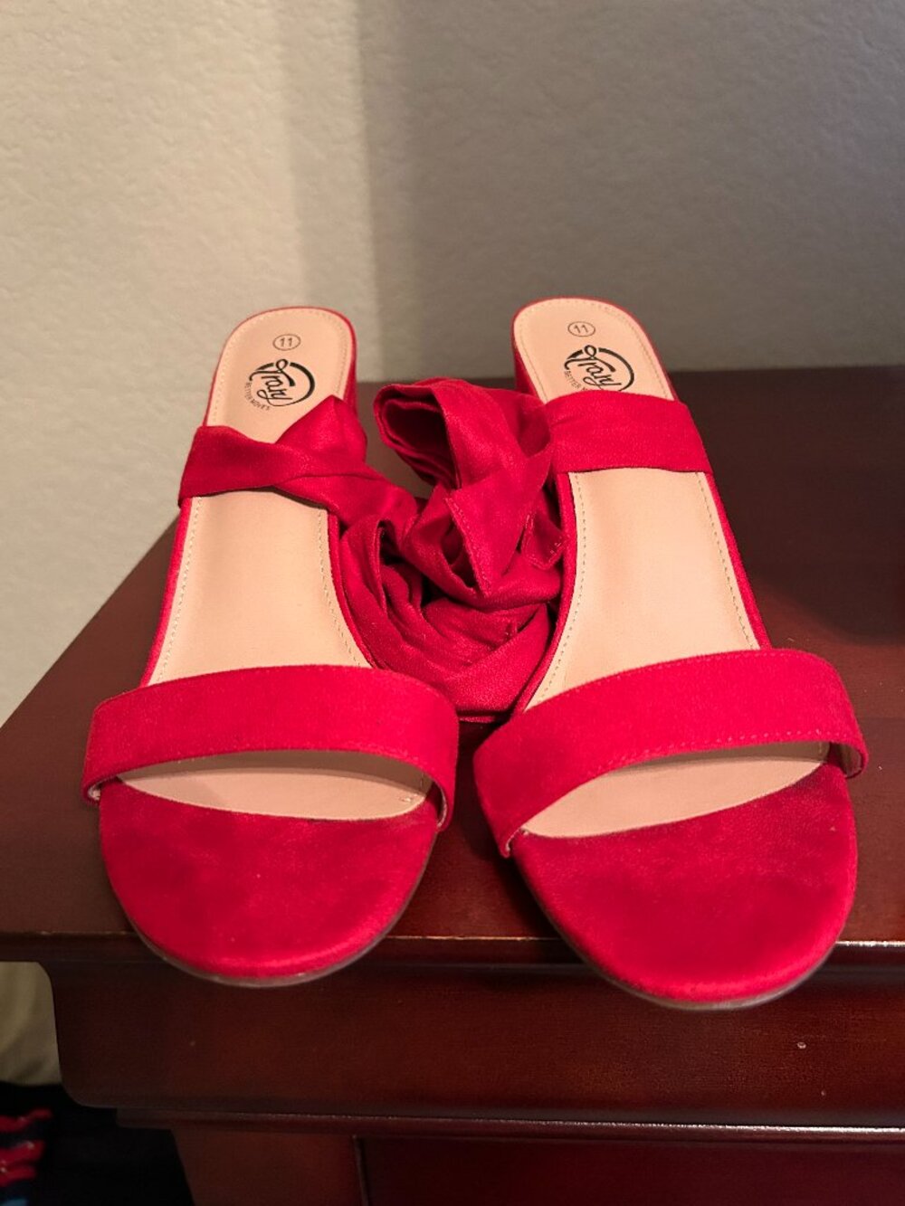Trary Lace Up Block Heel Sandals - Red Suede - Size 11